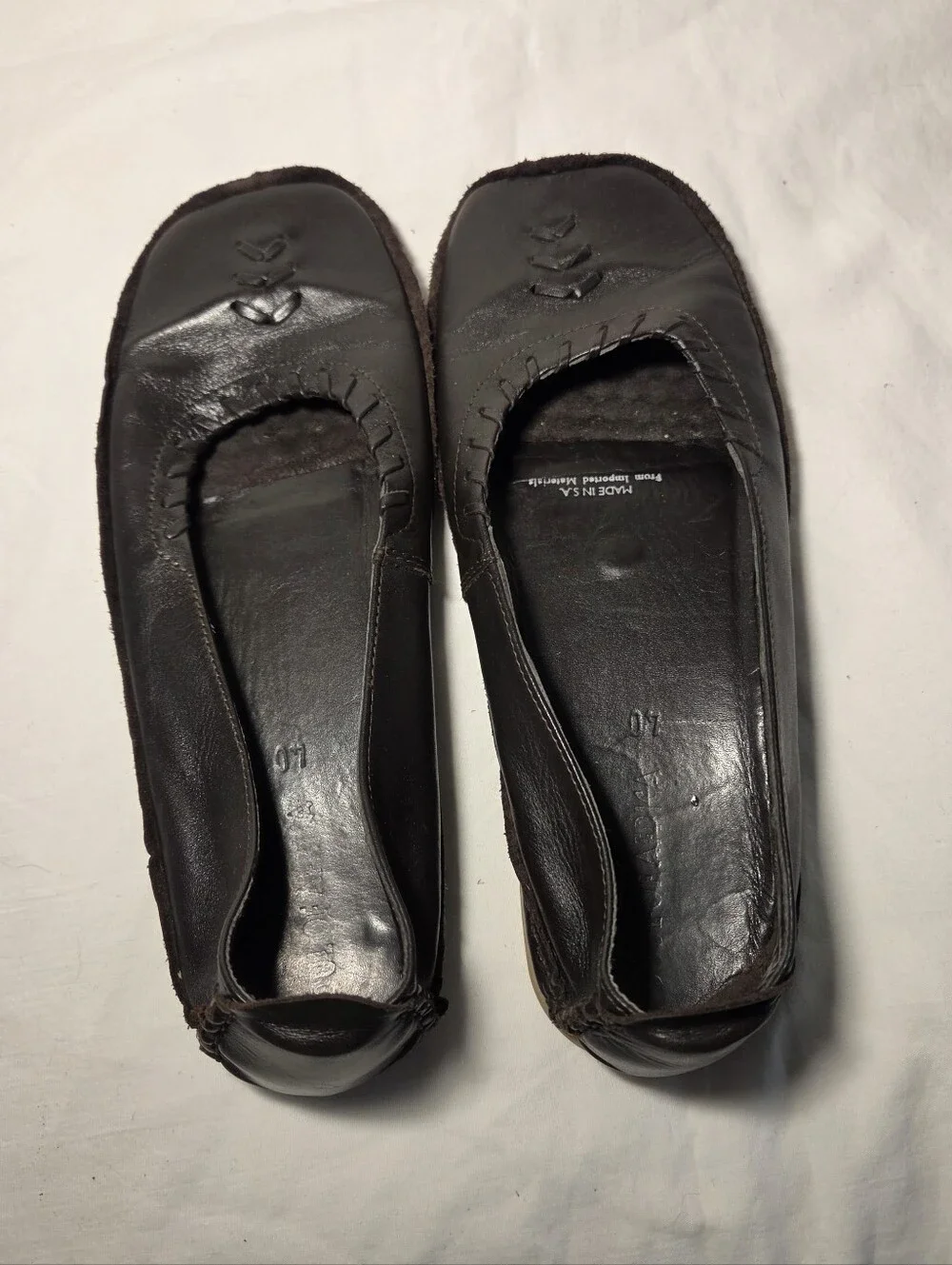 Soul of Africa Dark Brown Leather Square Toe Flats Euro 40